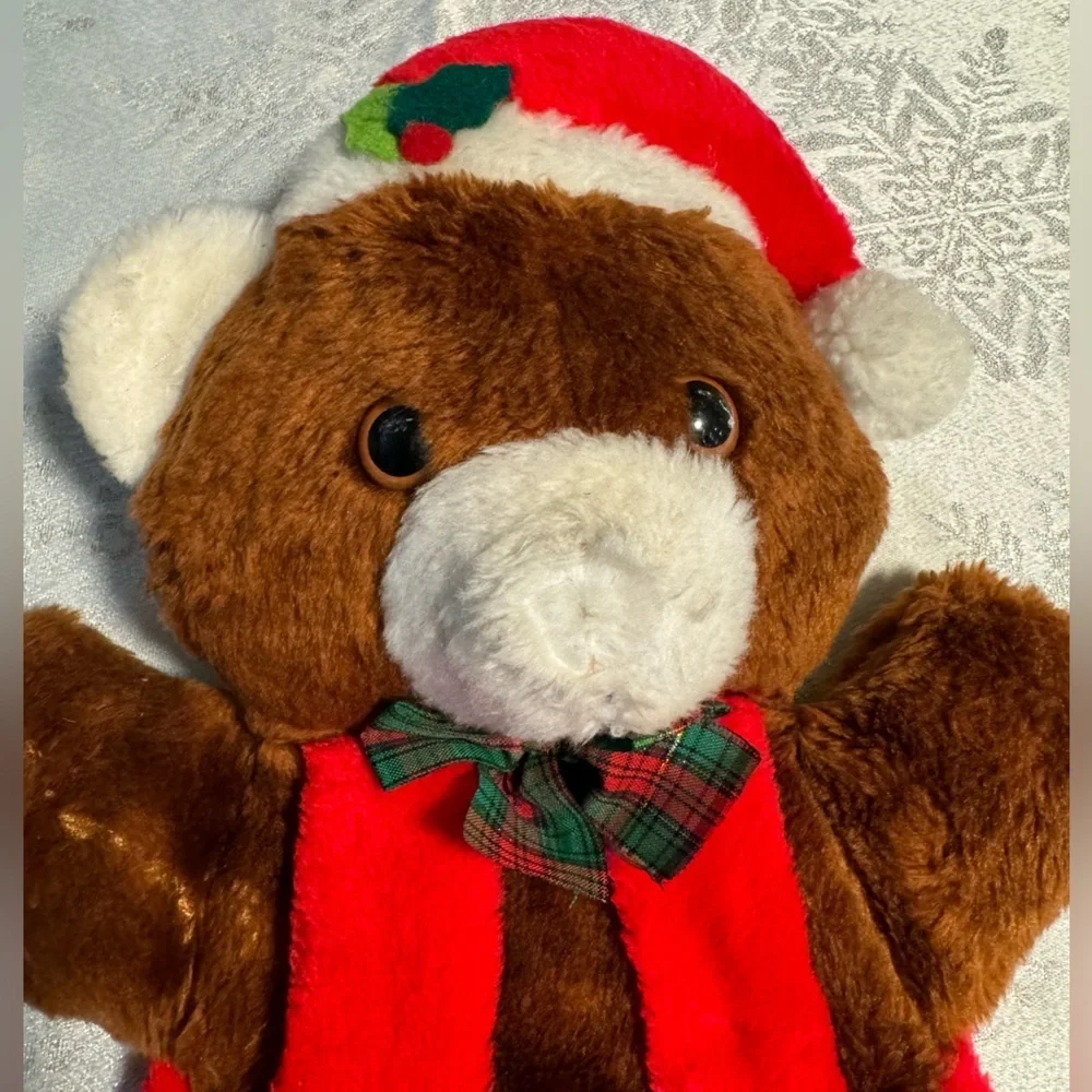 Vintage Christmas Teddy Bear Stocking Santa Hat 90s Cute Grannycore Decor 80’s